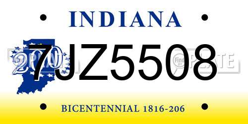 7JZ5508 Indiana License Plate