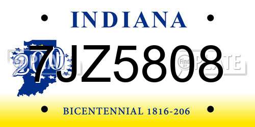 7JZ5808 Indiana License Plate