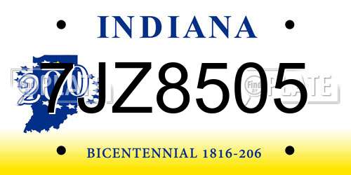 7JZ8505 Indiana License Plate
