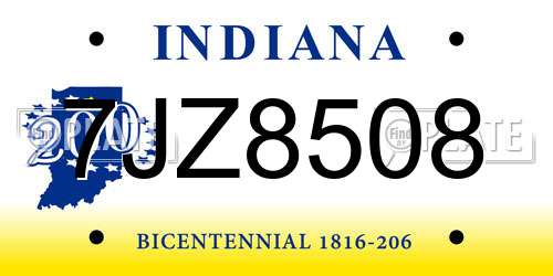 7JZ8508 Indiana License Plate