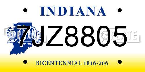 7JZ8805 Indiana License Plate