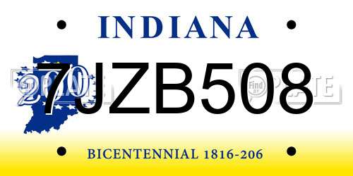 7JZB508 Indiana License Plate