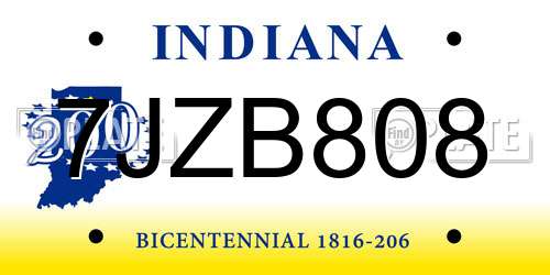 7JZB808 Indiana License Plate