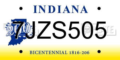 7JZS505 Indiana License Plate