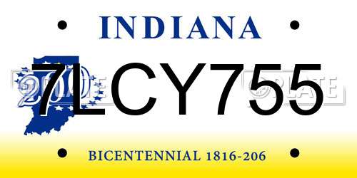 7LCY755 Indiana License Plate