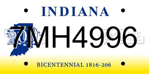 7MH4996 Indiana License Plate