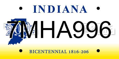 7MHA996 Indiana License Plate