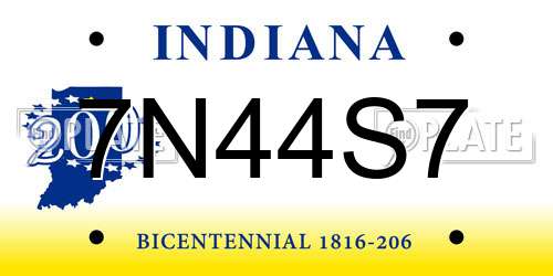 7N44S7 Indiana License Plate