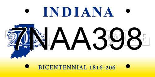 7NAA398 Indiana License Plate