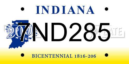 7ND285 Indiana License Plate