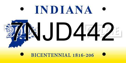 7NJD442 Indiana License Plate