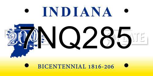7NQ285 Indiana License Plate