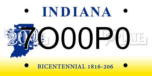 7O00P0 Indiana License Plate