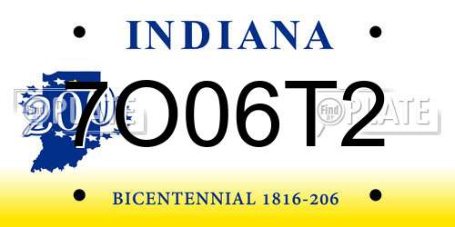 7O06T2 Indiana License Plate