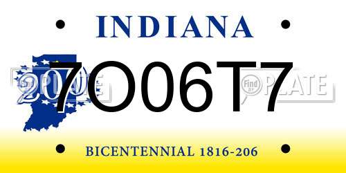 7O06T7 Indiana License Plate