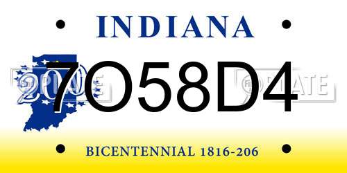 7O58D4 Indiana License Plate