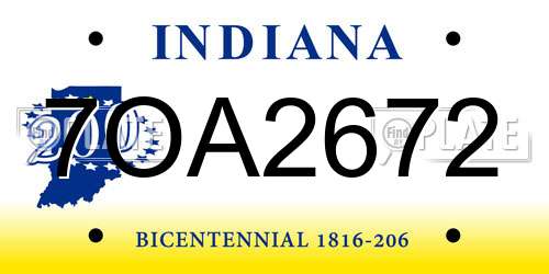 7OA2672 Indiana License Plate