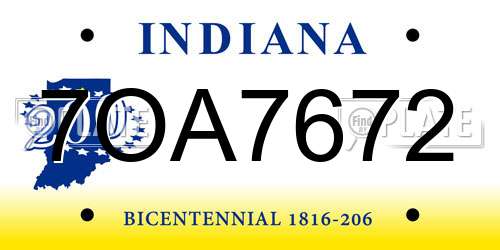 7OA7672 Indiana License Plate