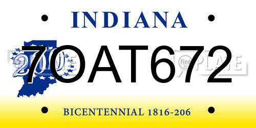 7OAT672 Indiana License Plate