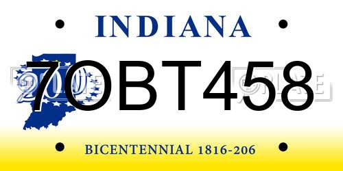 7OBT458 Indiana License Plate