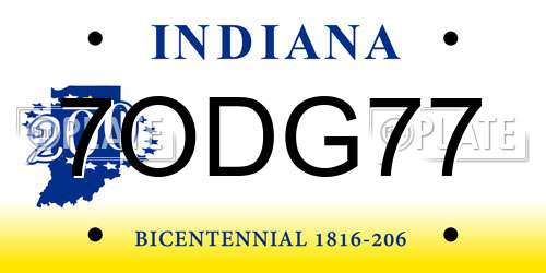7ODG77 Indiana License Plate