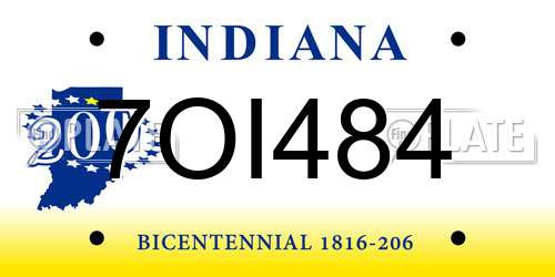 7OI484 Indiana License Plate