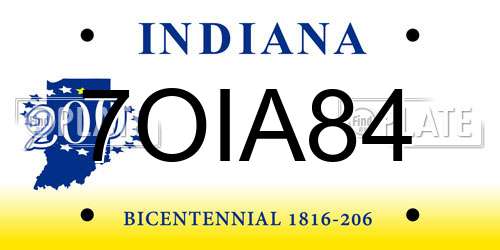 7OIA84 Indiana License Plate
