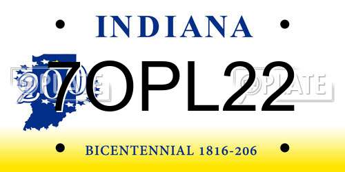 7OPL22 Indiana License Plate