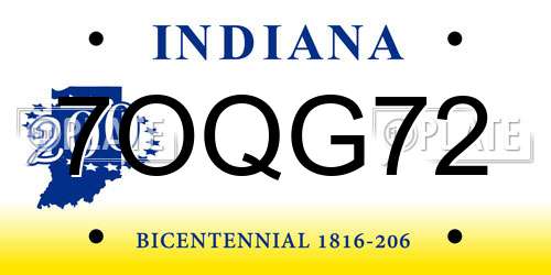 7OQG72 Indiana License Plate