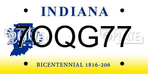 7OQG77 Indiana License Plate