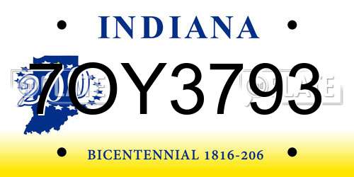7OY3793 Indiana License Plate