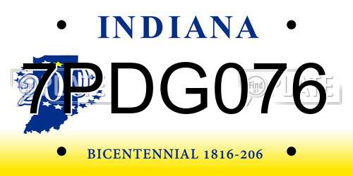 7PDG076 Indiana License Plate