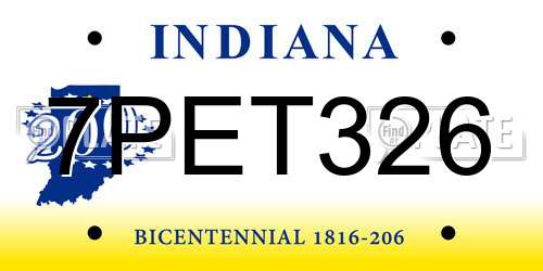 7PET326 Indiana License Plate
