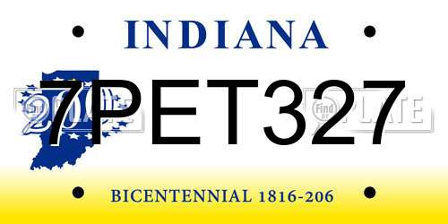 7PET327 Indiana License Plate