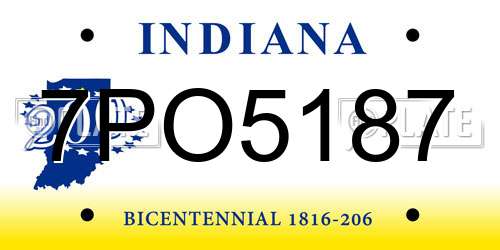 7PO5187 Indiana License Plate