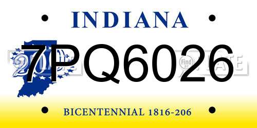 7PQ6026 Indiana License Plate