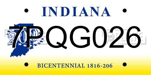 7PQG026 Indiana License Plate