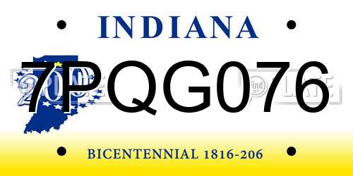 7PQG076 Indiana License Plate