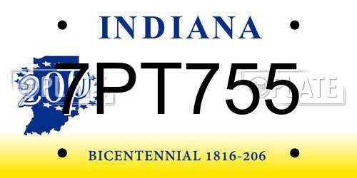 7PT755 Indiana License Plate