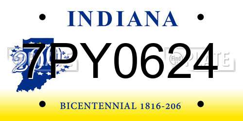7PY0624 Indiana License Plate