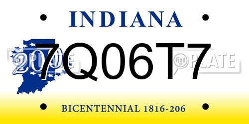7Q06T7 Indiana License Plate