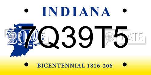 7Q39T5 Indiana License Plate