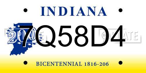 7Q58D4 Indiana License Plate