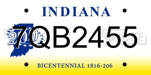 7QB2455 Indiana License Plate