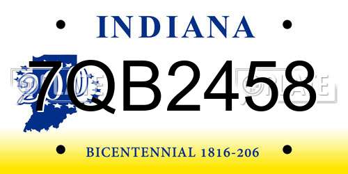 7QB2458 Indiana License Plate