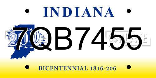 7QB7455 Indiana License Plate