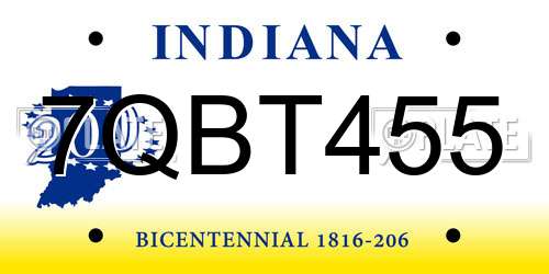 7QBT455 Indiana License Plate