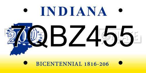 7QBZ455 Indiana License Plate