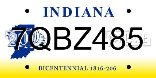 7QBZ485 Indiana License Plate