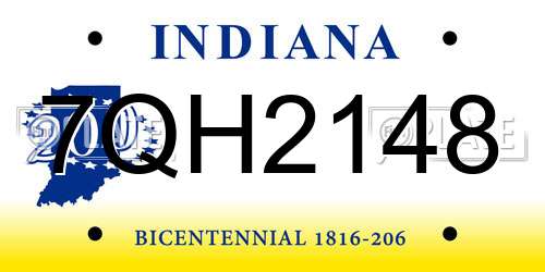 7QH2148 Indiana License Plate